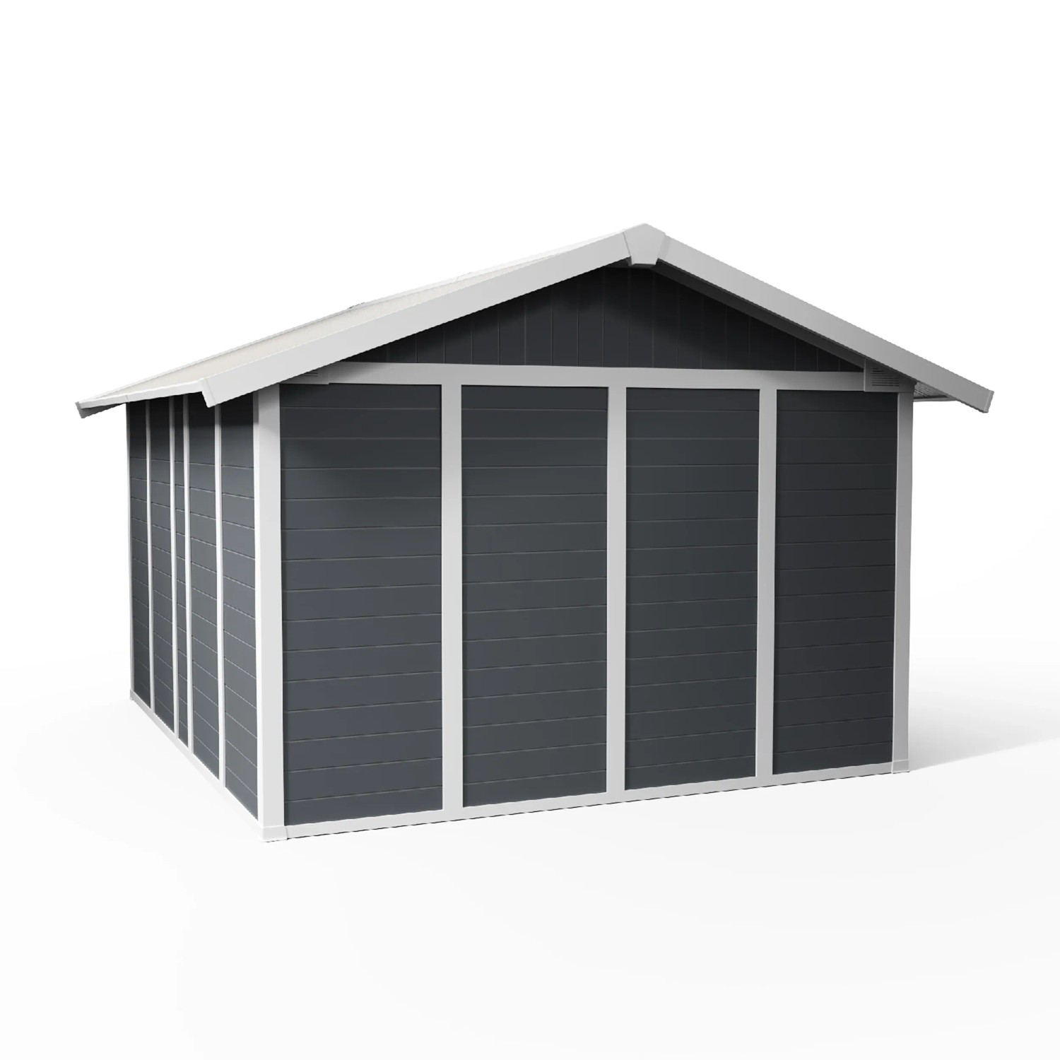 Grosfillex Kunststoff-Gartenhaus Deco H 11, dunkelgrau, 315x355 cm. Wetterfestes Gerätehaus mit Doppeltür.