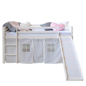 Homestyle4u Hochbett 90x200 mit Vorhang und Rutsche in Weiß Sterne 1884