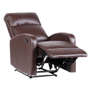 Svita Lex Relaxsessel mit Aufstehhilfe, braunes Kunstleder, ausgefahrene Fußstütze.