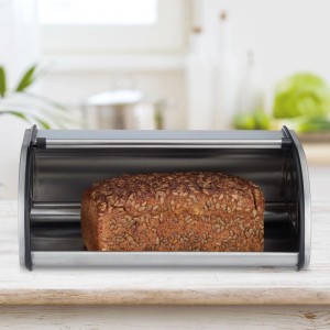 Relaxdays Brotkasten Edelstahl Silber Platzsparend 13,5 cm x 33,5 cm x 20,5 cm 0,9 kg