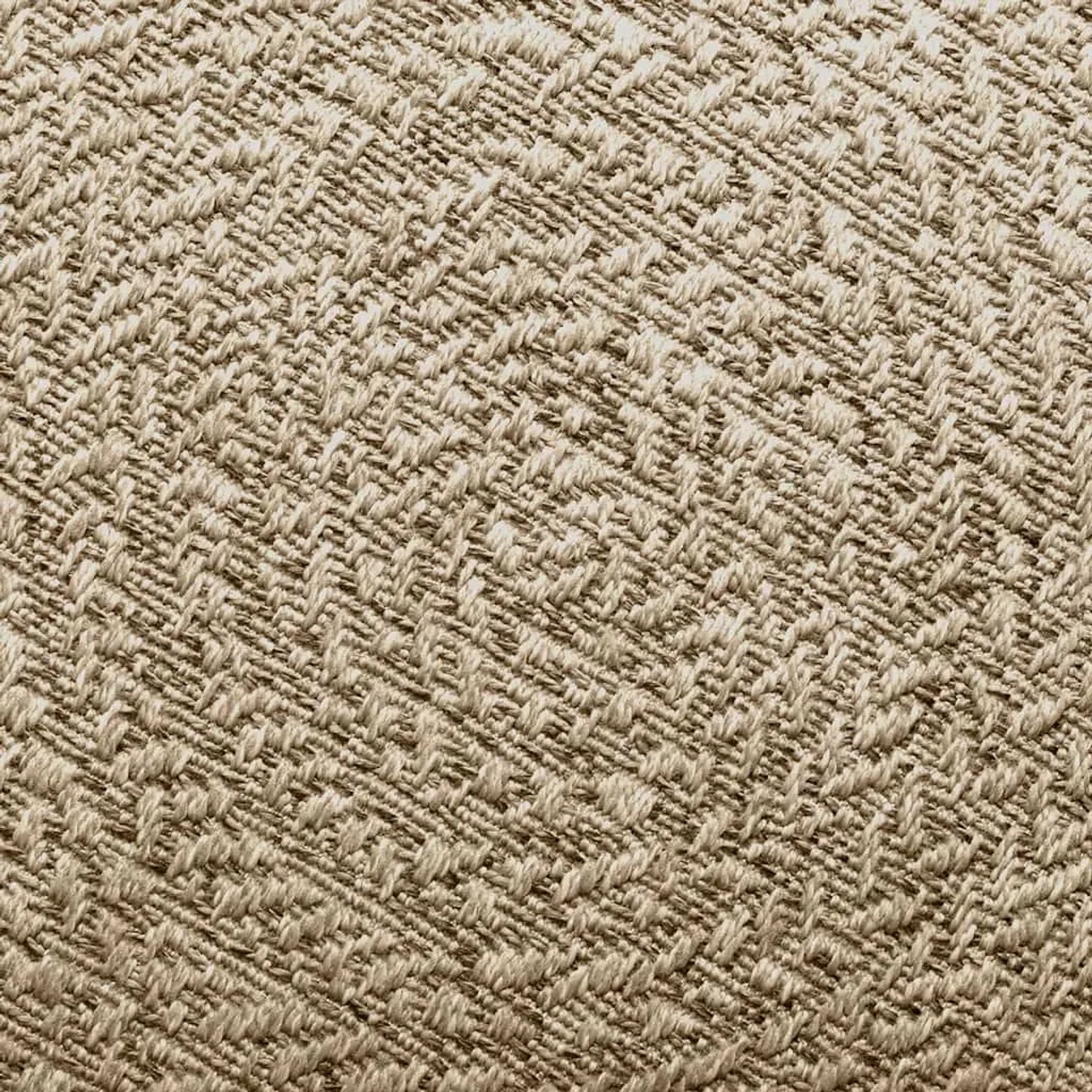 Nahaufnahme des beigen vidaXL Teppichs ZIZUR in Jute-Optik. Zeigt die gewebte Polypropylen-Struktur für Indoor & Outdoor.