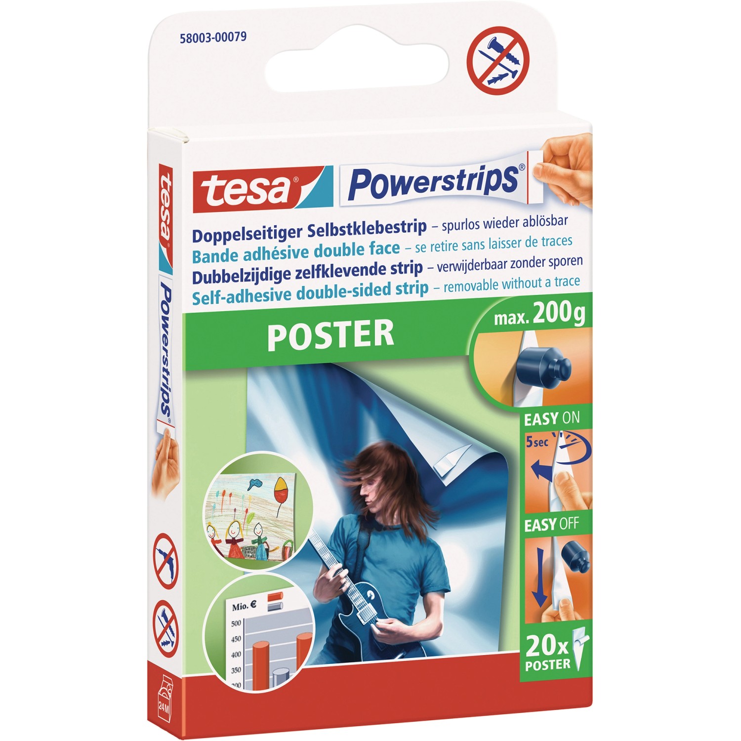 Tesa Powerstrips Poster Weiß 20 Stück