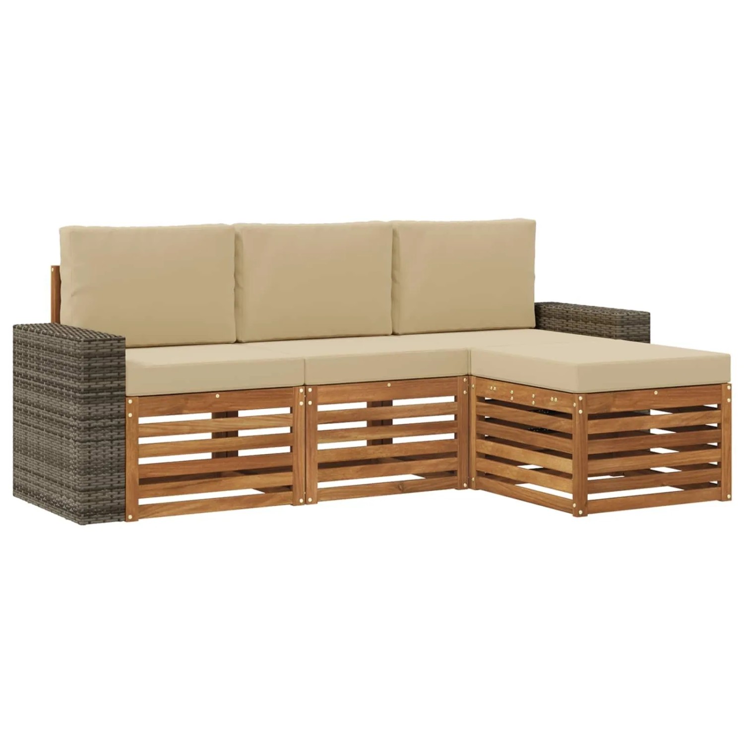 vidaXL Outdoor-Sofagarnitur mit Kissen 4 Stk Natur und Beige 3384219