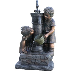 Silex Gartenbrunnen Fynn und Merle in Bronze-Optik mit Pumpe, 67cm hoch.