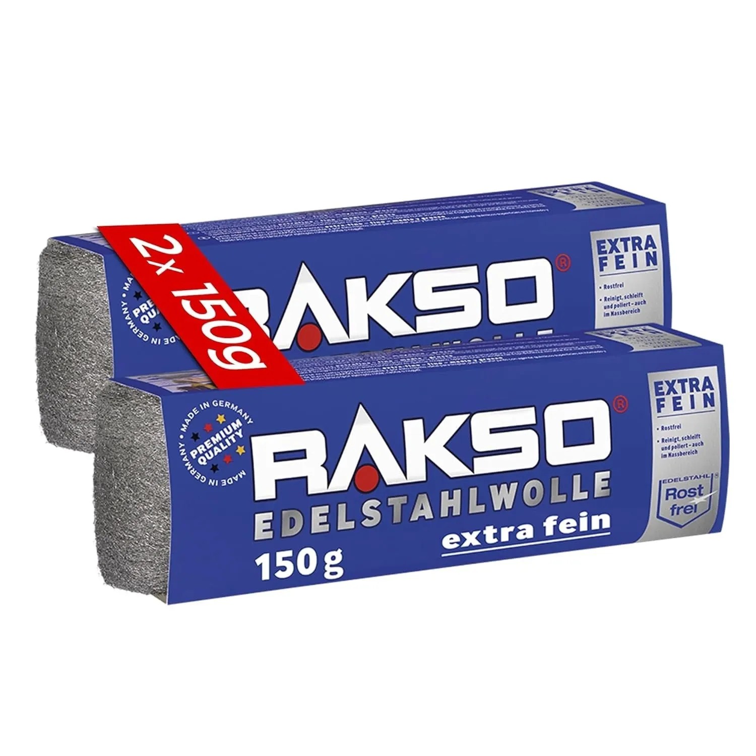 RAKSO Edelstahlwolle Banderole Sorte Extra-Fein 2 x 150g