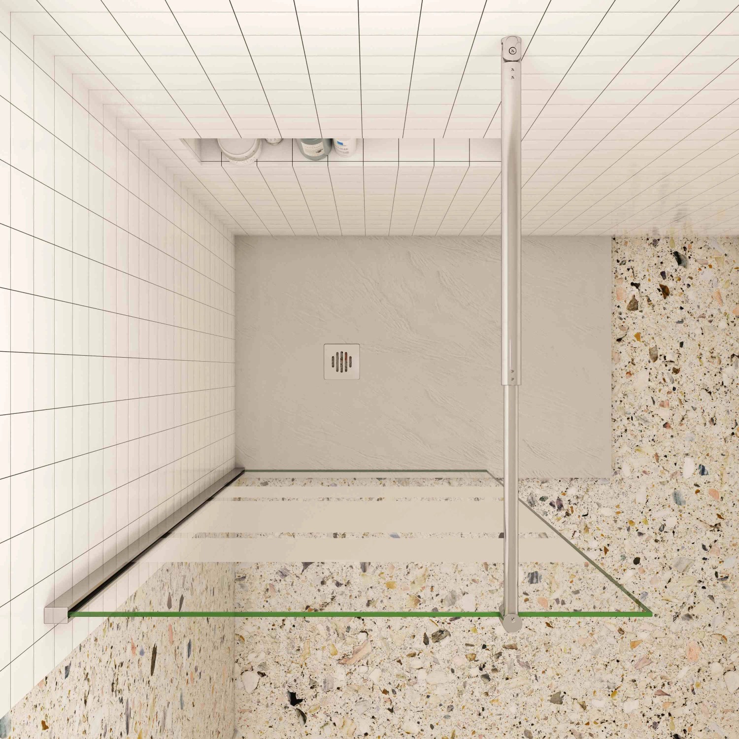 AICA Walk In Duschwand, 90x190cm, teilsatiniert, 6mm ESG Glas mit Stabilisator. Dusche ohne Duschwanne.