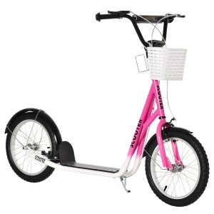 HOMCOM Kinderroller in Pink/Weiß mit Korb und Bremse, höhenverstellbar.