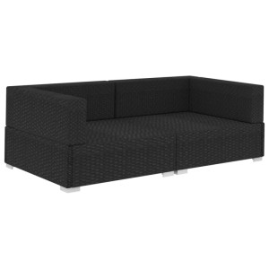 Schwarzes vidaXL Ecksofa 2er Set aus Polyrattan mit Auflagen für den Garten.