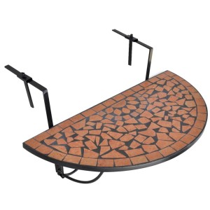 vidaXL Balkonhängetisch mit Mosaik in Terrakotta und Schwarz. Gartentisch zum Einhängen am Balkongeländer.