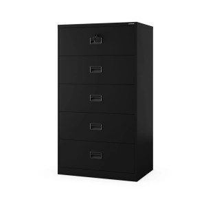 Schwarzer JAN NOWAK Metall-Aktenschrank SARA XL V5 mit 5 abschließbaren Schubladen. Ideal für Büro und Archiv.