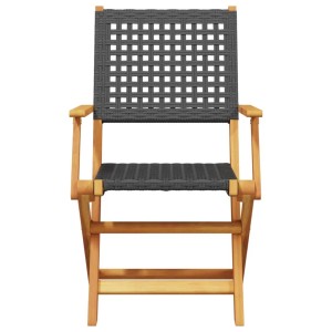 Schwarzer Gartenstuhl aus Akazienholz und Rattan, Teil des vidaXL Bistro-Sets.