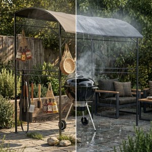 Relaxdays Grillpavillon Stahl Anthrazit Wasserabweisend Pulverbeschichtet mit 8 Haken 220 cm x 220 cm x 150 cm