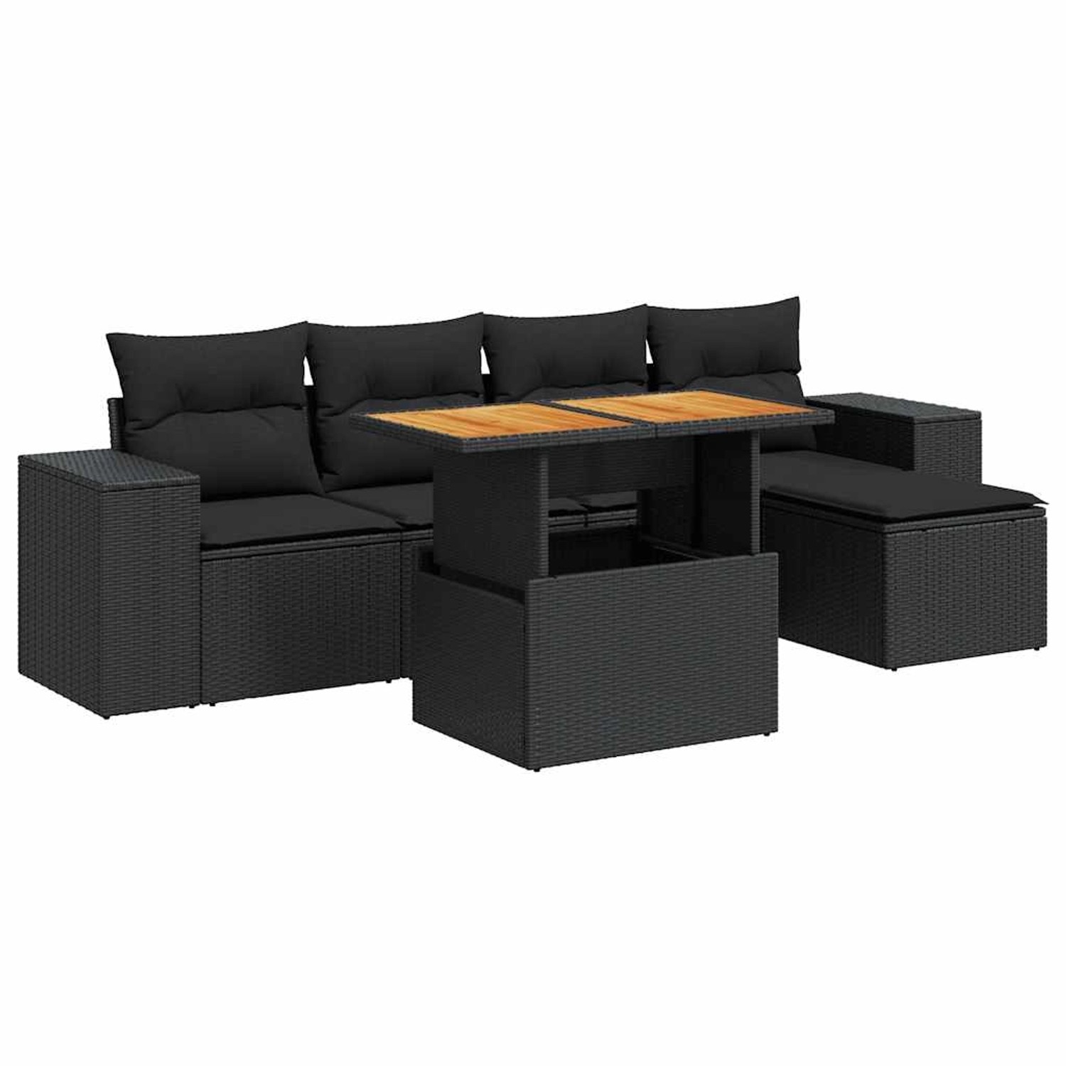 vidaXL 6-Tlg Garten-Sofagarnitur mit Kissen Schwarz Poly Rattan 3327359 günstig online kaufen