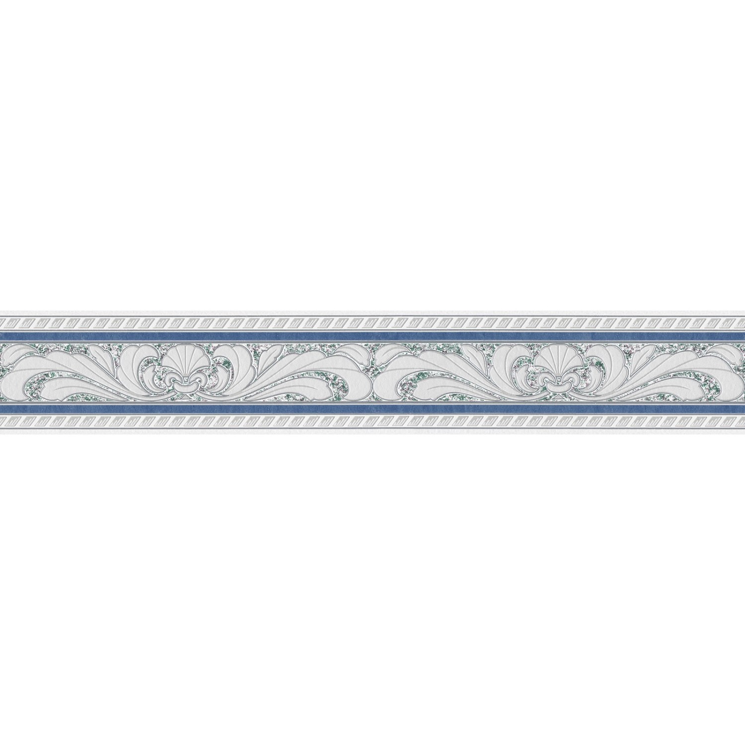 Bricoflor Barock Tapeten Bordüre in Grau und Blau Badezimmer und Küchen Bordüre mit Ornament Papier Tapetenborte mit Vin
