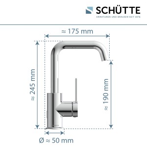 Schütte Waschtischarmatur Los Angeles Chrom, Maße: Höhe 245 mm, Ausladung 175 mm.