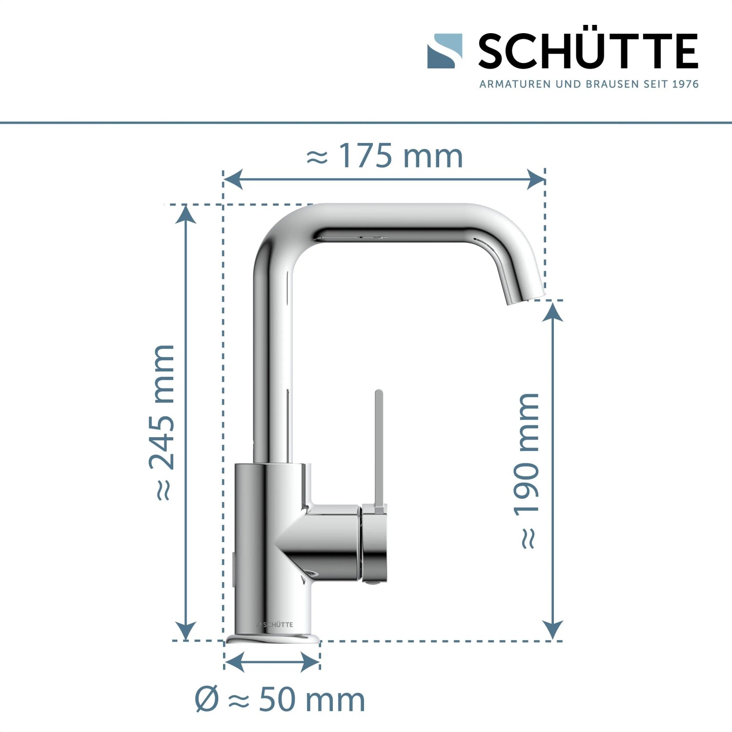 Schütte Waschtischarmatur Los Angeles Chrom, Maße: Höhe 245 mm, Ausladung 175 mm.