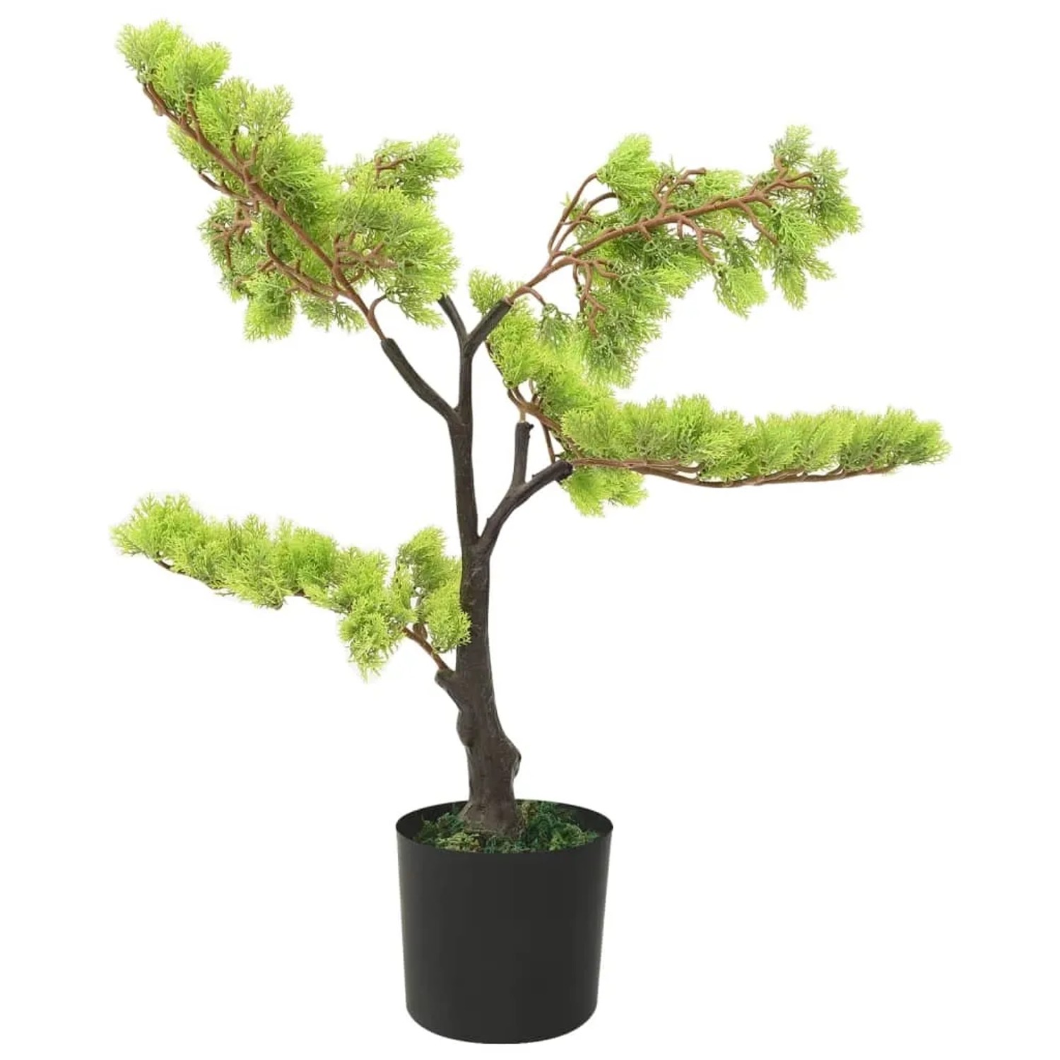 Künstlicher Bonsai Zypresse im Topf, 60 cm hoch, grüne Kunstpflanze für Innenräume.
