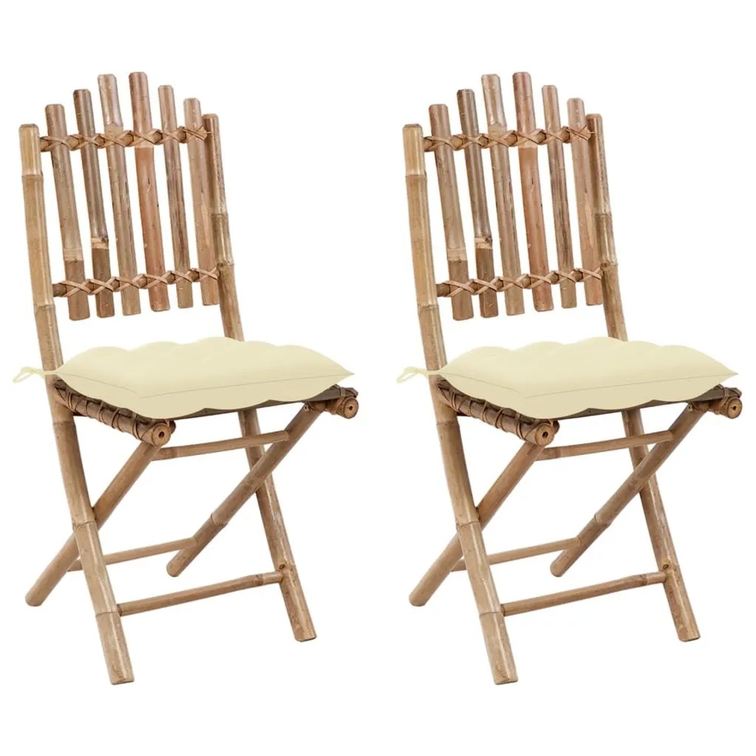 Furnicato Gartenstuhl Set 2 Stück Klappbar Mit Kissen Cremeweiß 50 X 42 X 92 Cm