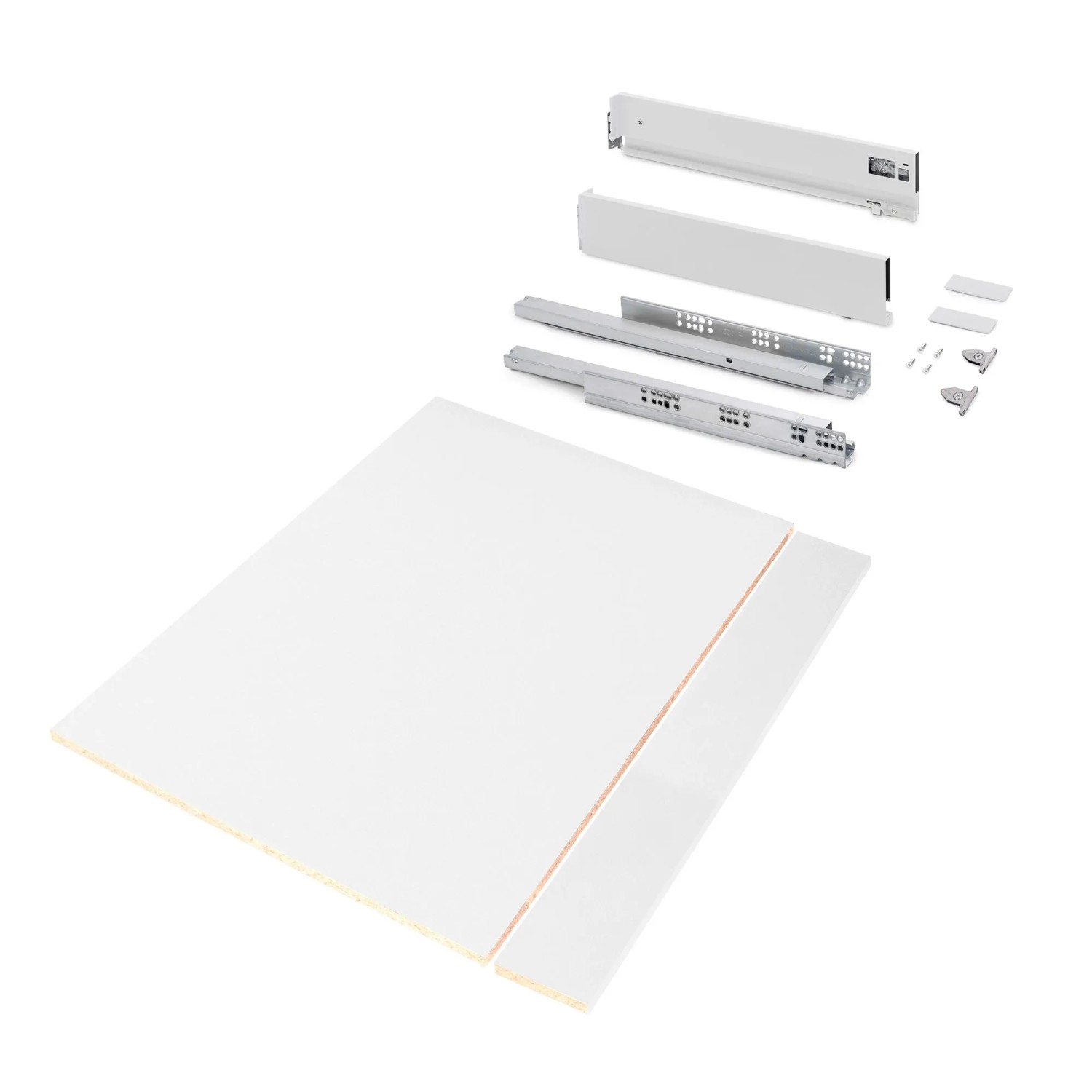 Emuca Schubladegarnitur Vertex für Küche oder Badezimmer mit 3D Verstellung Höhe 93 mm mit Spanplatten Modul 900 mm Weiß Lackiert