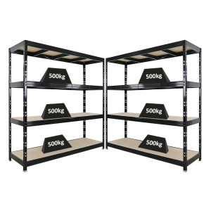 PROREGAL Mega Deal 2x Profi Schwerlastregal Rhino HxBxT 200x200x60cm 4 Spanplatten-Ebenen 8mm Fachlast 500kg Schwarz