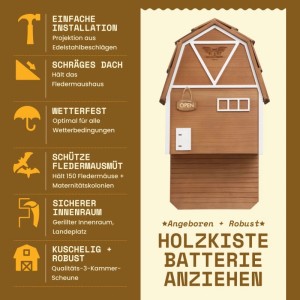 Braunes Fledermaushaus aus Zedernholz für bis zu 150 Fledermäuse im Garten.
