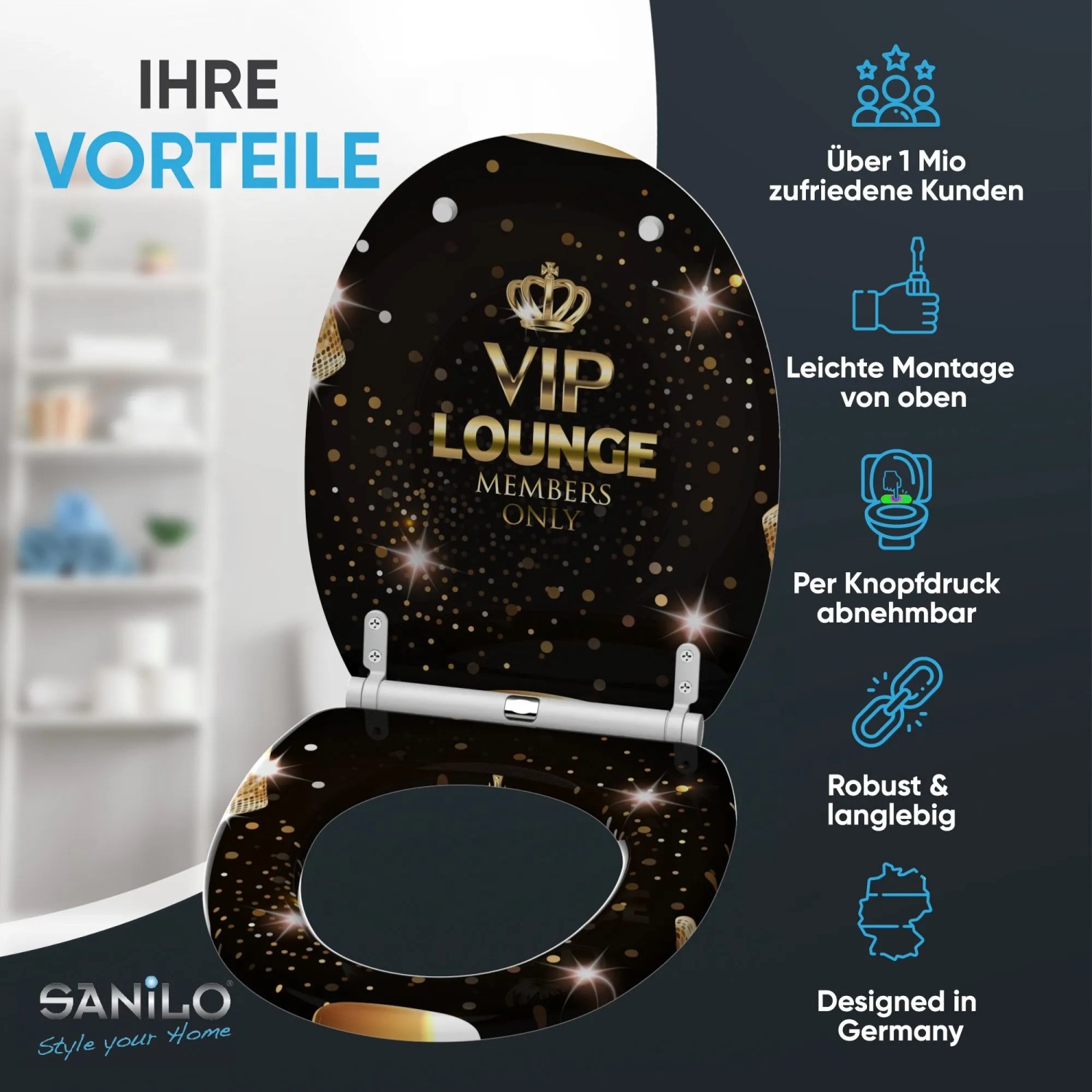 Sanilo WC Sitz Mit Absenkautomatik – Schwarzer Holz-Toilettendeckel, Für Badezimmer