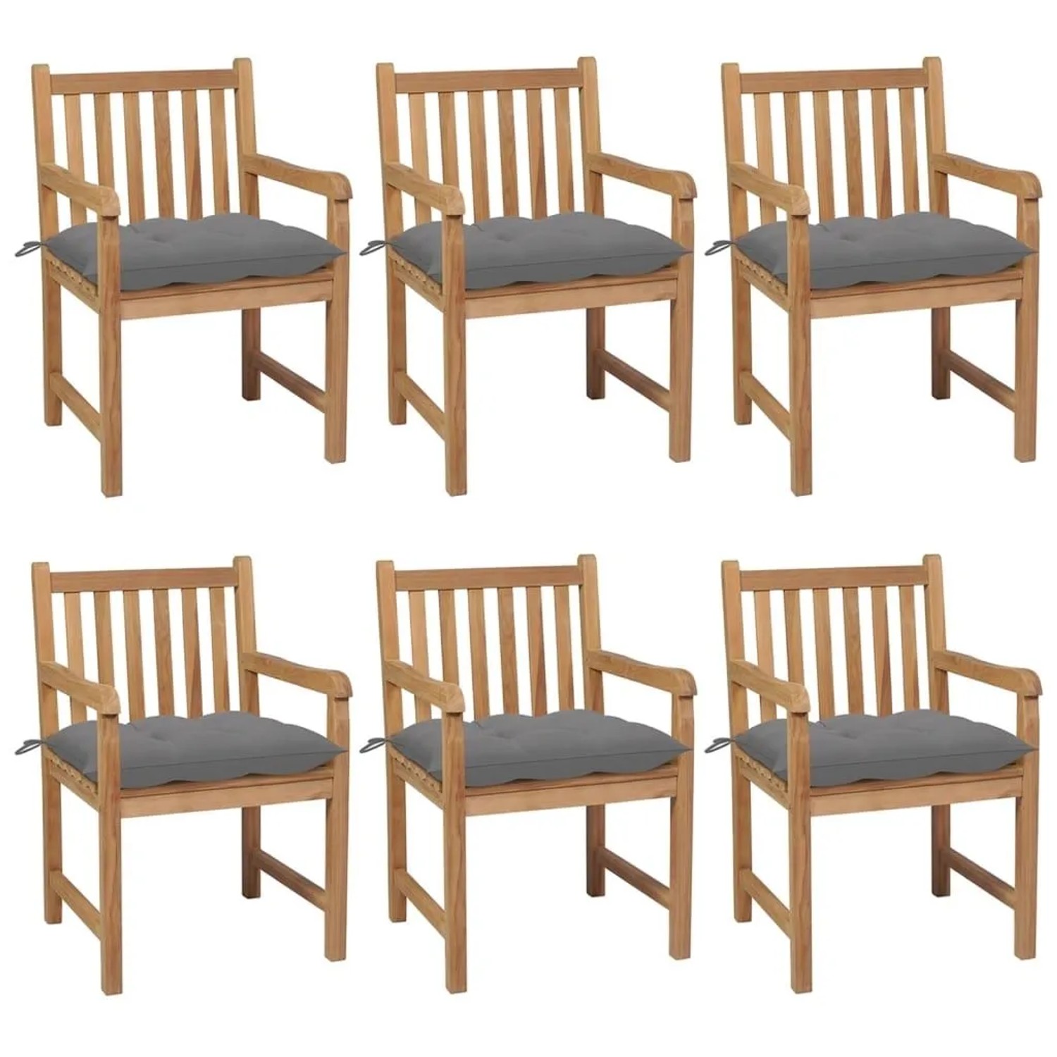 vidaXL Gartenstühle 6 Stk mit Grauen Kissen Massivholz Teak 3073047