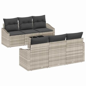 vidaXL Sofa Set mit Kissen 7-Tlg Hellgrau Poly-Rattan 3346612