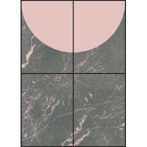 Komar Fototapete Vlies Zenit: Abstraktes Design mit rosa Halbkreis und Marmorstruktur.