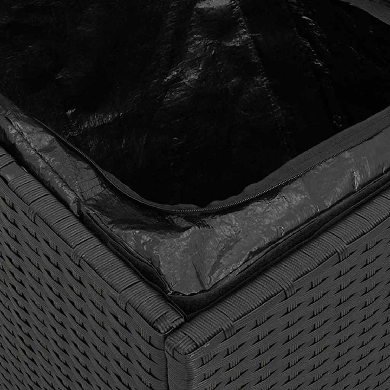 Schwarze vidaXL Kissenbox aus Poly-Rattan, Aufbewahrung für Garten & Terrasse.