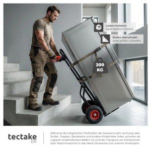 Tectake Sackkarre Jürgen Mit Stahlrahmen Luftbereifung  54 x 48 x 112 50 cm Schwarz