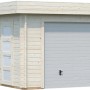 Palmako Holzgarage Rasmus mit Sektionaltor, naturbelassen, mit Fenster und Tür.
