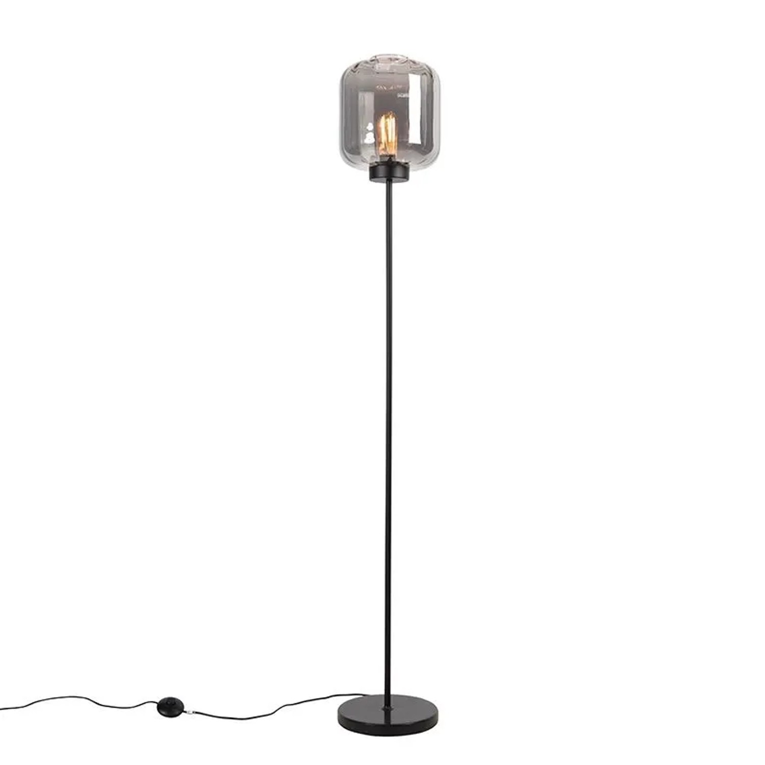 QAZQA Design Stehleuchte Schwarz mit Rauchglas Qara