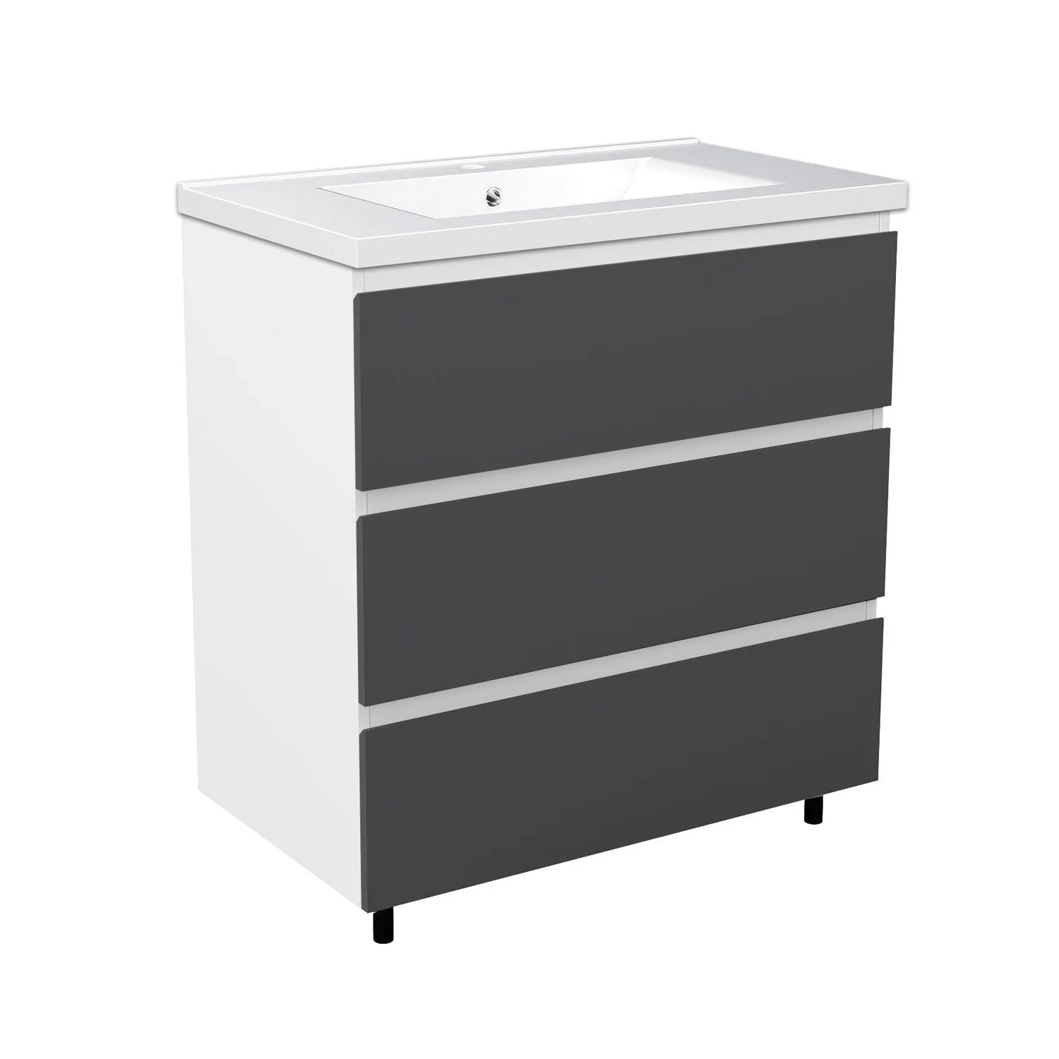 Duschspa Waschtisch mit Unterschrank KEORI Badmöbel 80 cm Keramik Grifflos Softclose 3 Schubladen