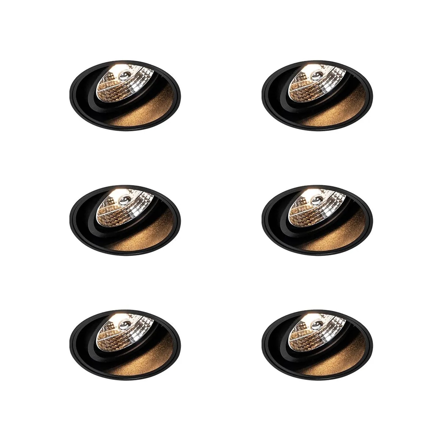 QAZQA Set mit 6 Modernen Einbaustrahlern Schwarz Trimless Impact 70