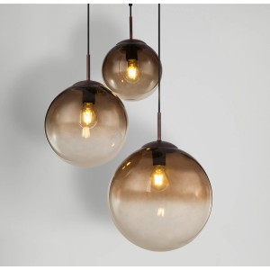Globo Pendelleuchte Varus mit drei braunen Glaskugeln. Moderne Hängeleuchte für Wohn- und Schlafzimmer.