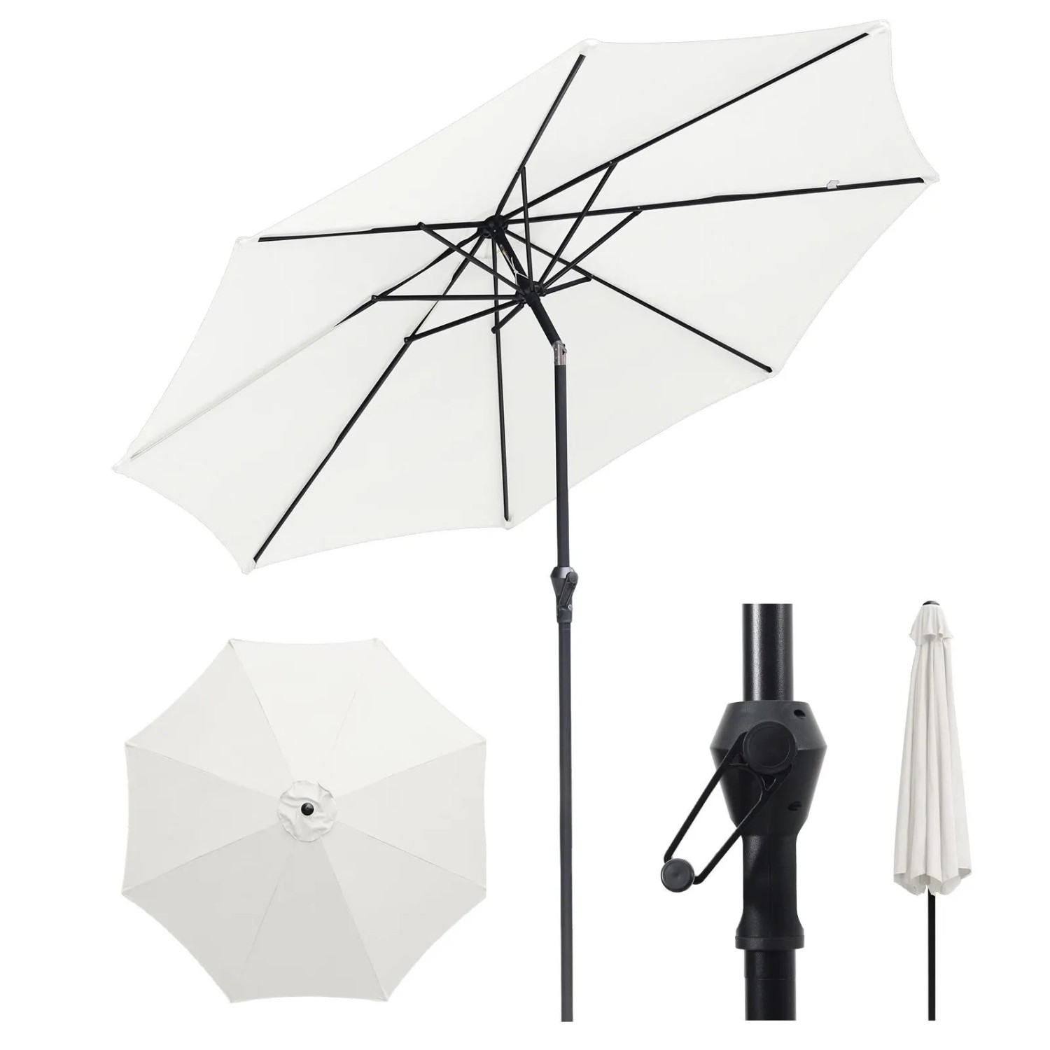 Sekey Sonnenschirm 300 cm Alu Gartenschirm Rund Marktschirm Knickbar mit Kurbel