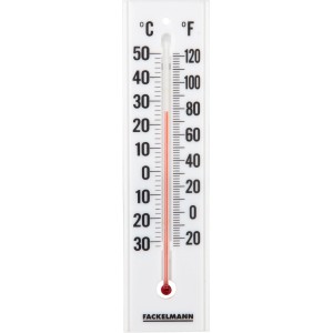 Fackelmann Thermometer, 19,5 cm, weiße Kunststoffausführung mit Temperaturanzeige in Celsius und Fahrenheit.