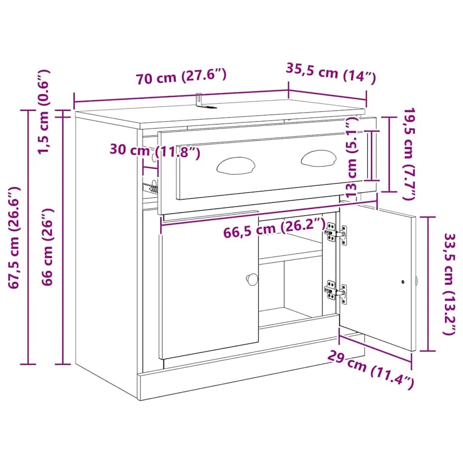 vidaXL Highboard Artisan-Eiche 70 x 35,5 x 67,5 cm Holzwerkstoff 881418_11