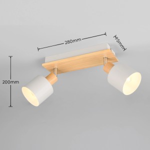 Trio Shanti Strahler in Warm-Grey mit Holz, 2-flammig, für Wand- und Deckenmontage.