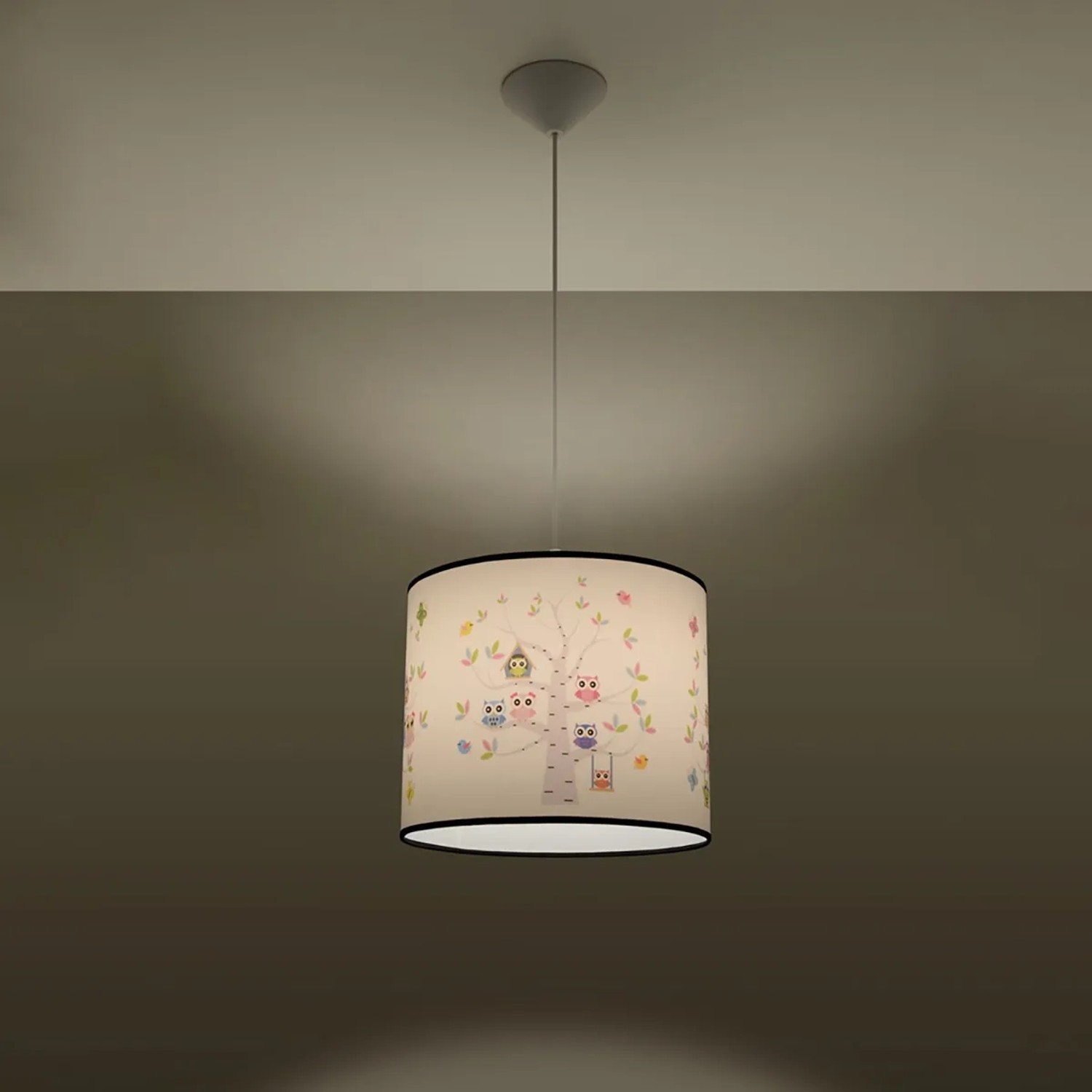 Sollux Lighting Hängeleuchte Owls 40, mehrfarbig mit Eulenmotiv für Kinderzimmer.