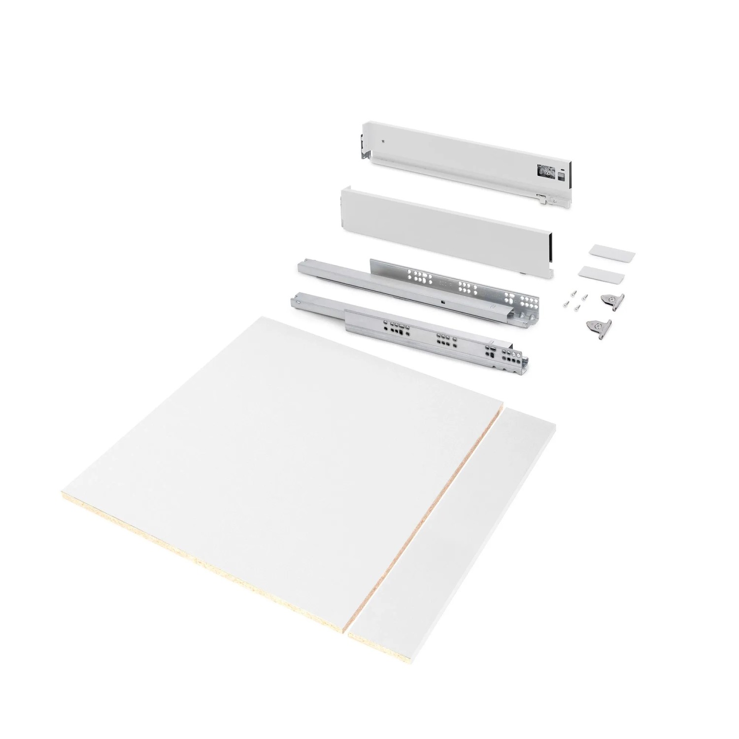 Emuca Schubladegarnitur Vertex für Küche oder Badezimmer mit 3D Verstellung Höhe 93 mm mit Spanplatten Modul 600 mm Weiß Lackiert