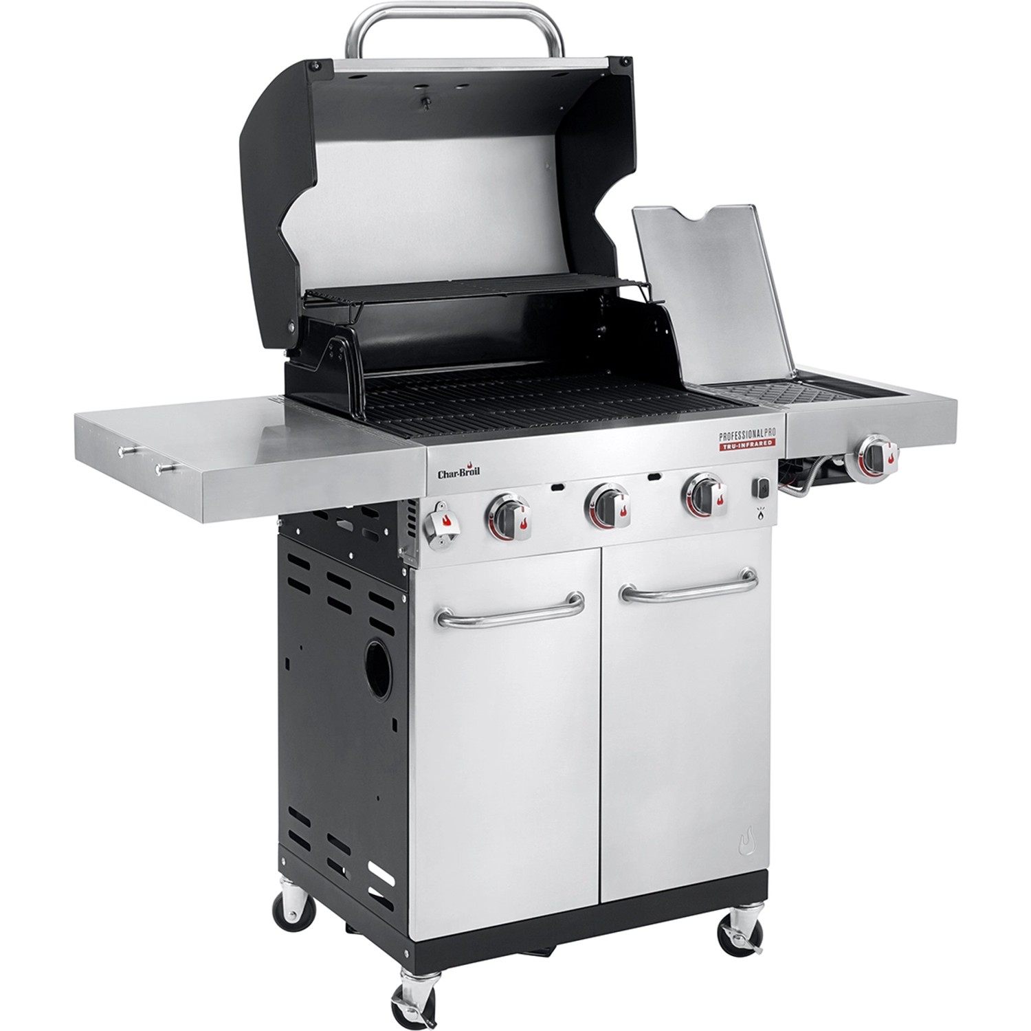 Char-Broil Gasgrill Professional Pro S 3 mit 3 Brennern, Seitenbrenner und Edelstahl-Design.