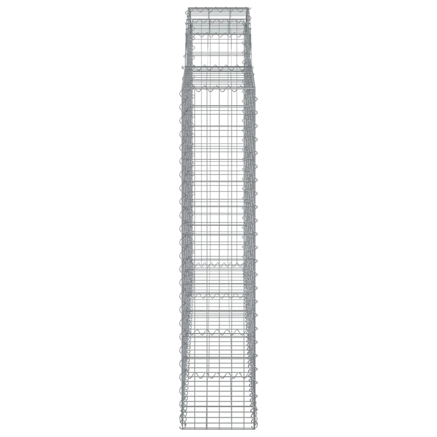 Zwei Gabionen mit Hochbogen, 200x30x140/160cm, aus verzinktem Eisen für Hochbeete.