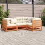 4-teilige Garten-Sofagarnitur aus Kiefernholz mit Kissen in Wachsbraun. Gartenmöbel für Terrasse und Garten.