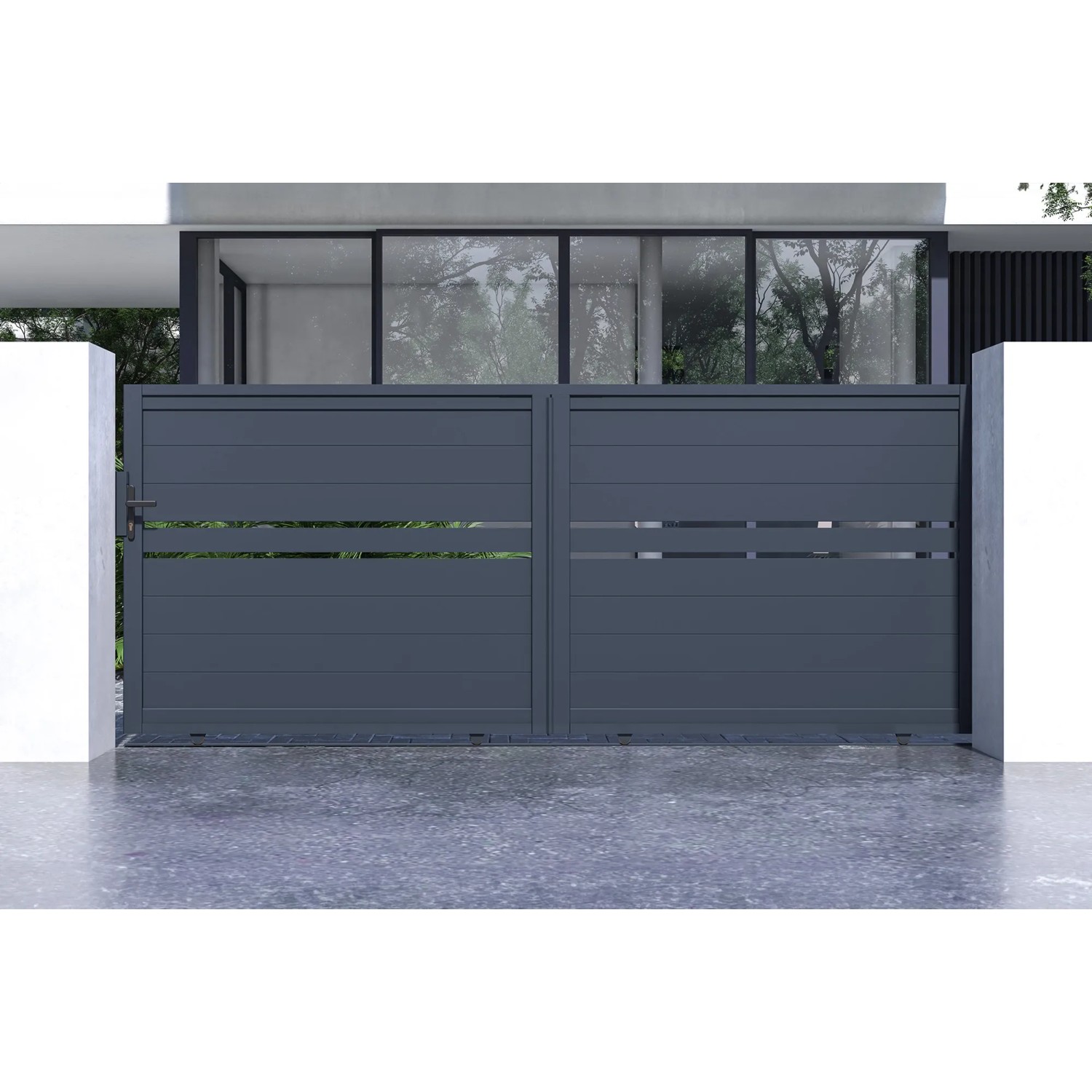 Modernes Casanoov Schiebetor Cimone, 3,5 m breit, aus Aluminium mit Motorisierung.