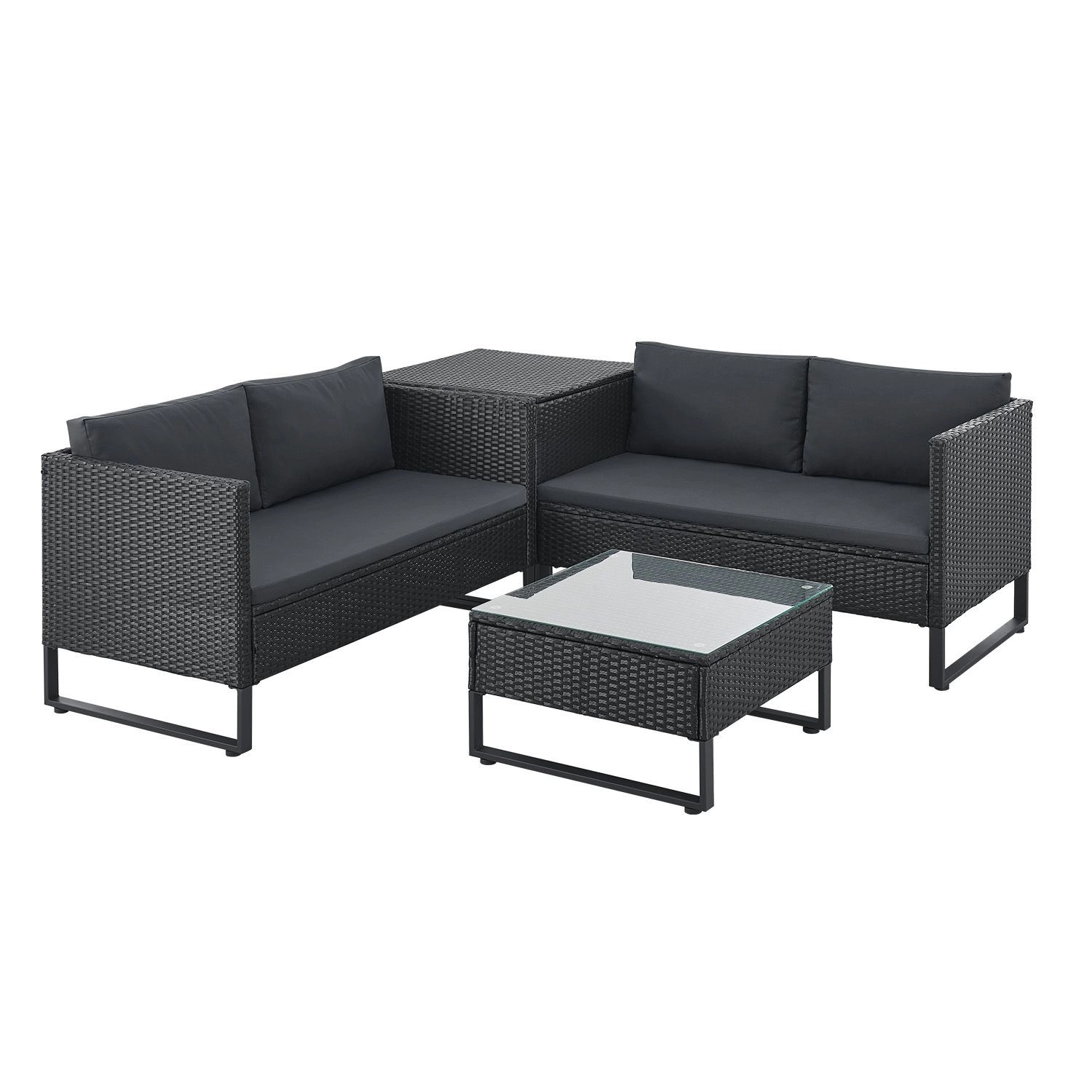 Juskys Polyrattan Lounge Santorini Schwarz Grau