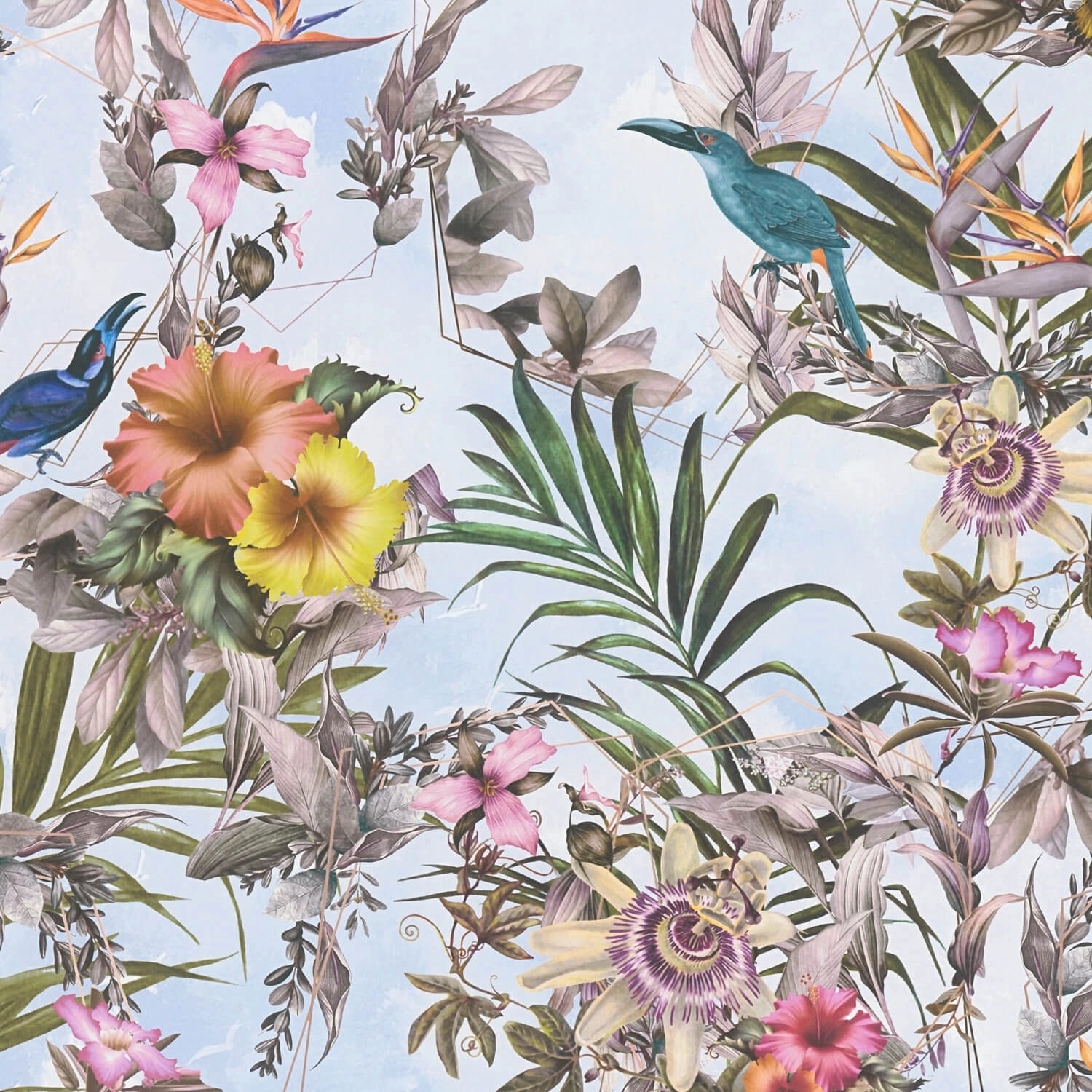 PROFHOME 381784-GU Blumen Tapete Floral Matt Weiß Grün Gelb Blau 0,53 m x 1 günstig online kaufen