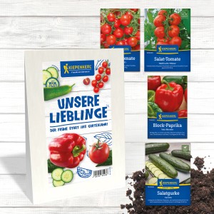 Gemüsesamen-Set 'Unsere Lieblinge' mit Tomaten, Gurken, Paprika und Aussaatratgeber von Kiepenkerl.