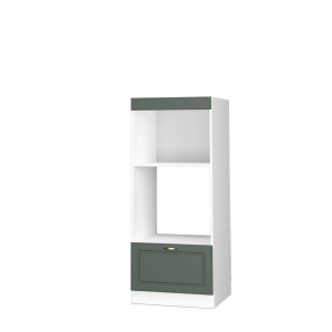 Vicco Mikrowellenschrank Fame-Line, grün-gold/weiß, 60 cm breit. Küchenschrank mit offener Ablage und Schublade.